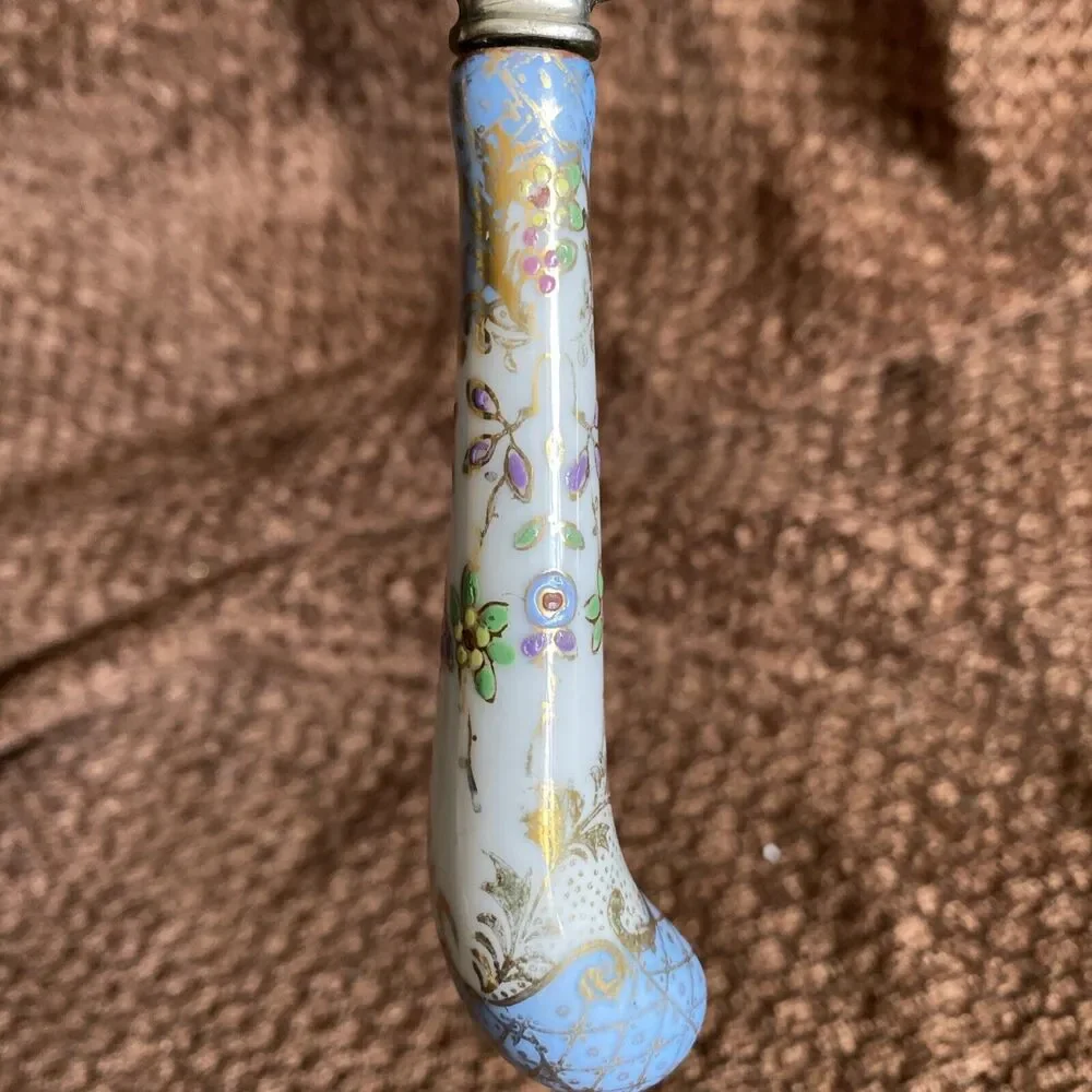 Sheffield England Hand Painted Floraine Porcelain Handle Cheese Knife Gold Blue